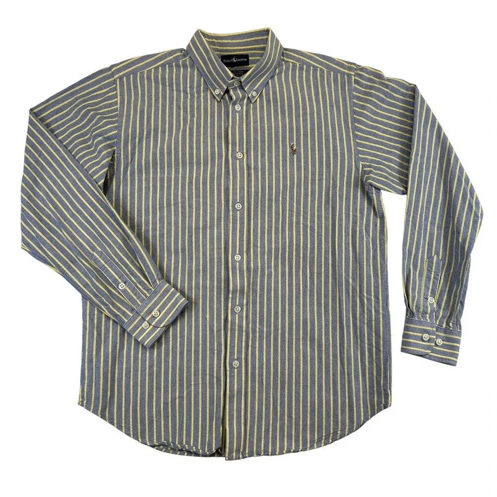 Ralph Lauren Shirt Boys 20 Stripe Button Down Long Sleeve Flesh Pony Logo Casual